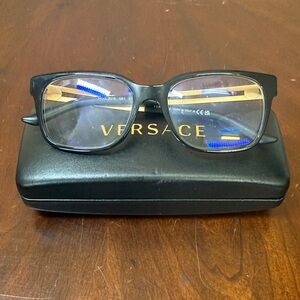 Versace Men’s Black Rectangular Glasses with Gold‎ Accents